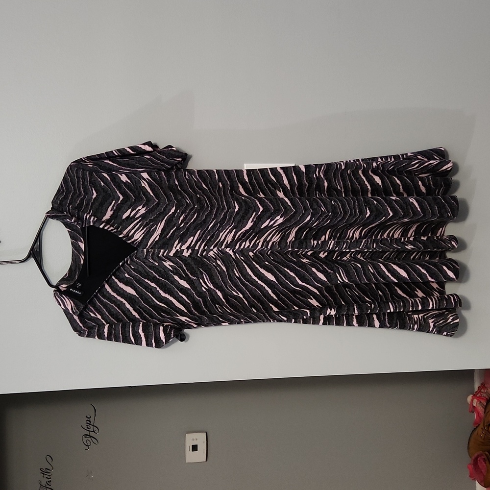 Pink, gray and black zebra print sweater dress.